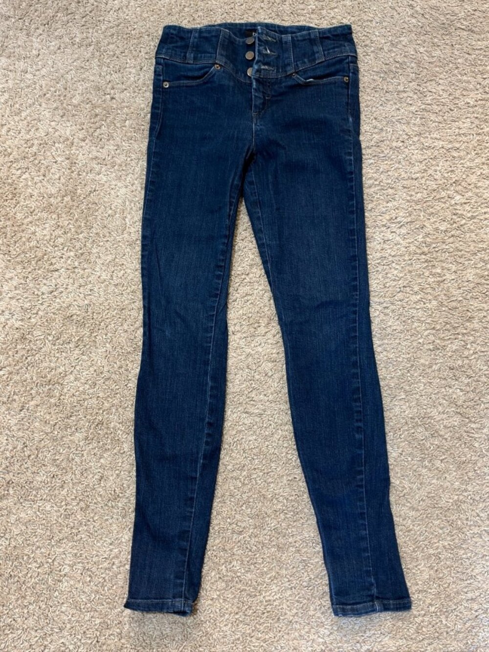 Bebe Skinny Jeans, Women's 25, Dark Blue Button Fly - Made in USA